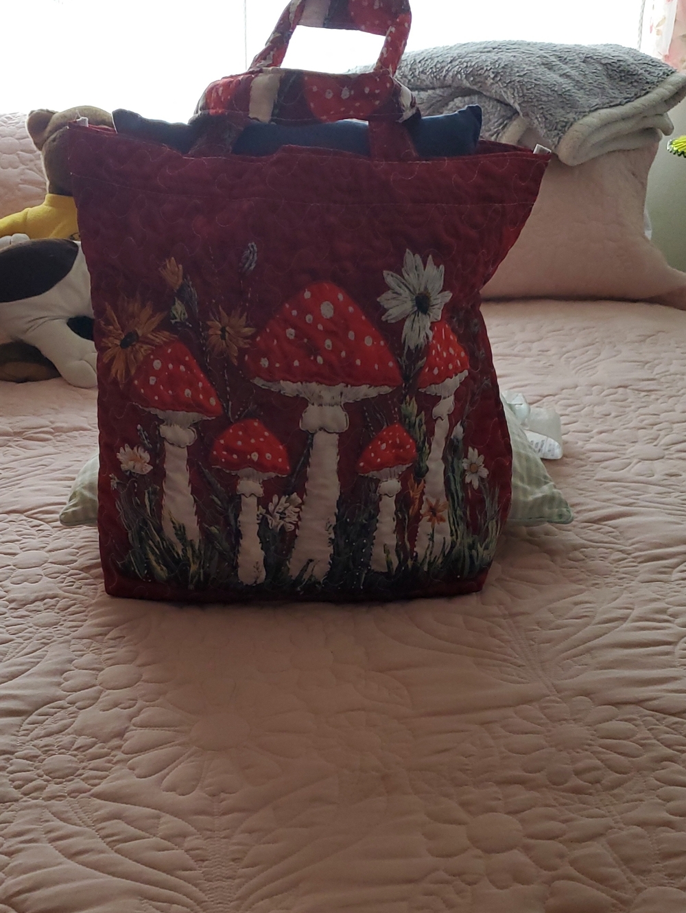 Handcrafted Red Mushroom Tote Bag - Women Bags